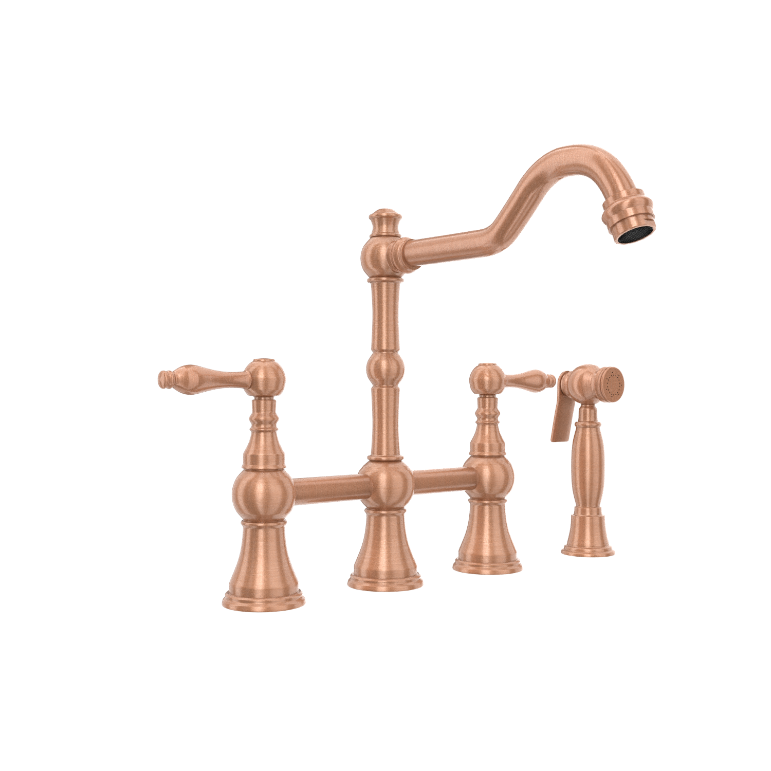 Two-Handles Copper Bridge Kitchen Faucet with Side Sprayer - AK96718C