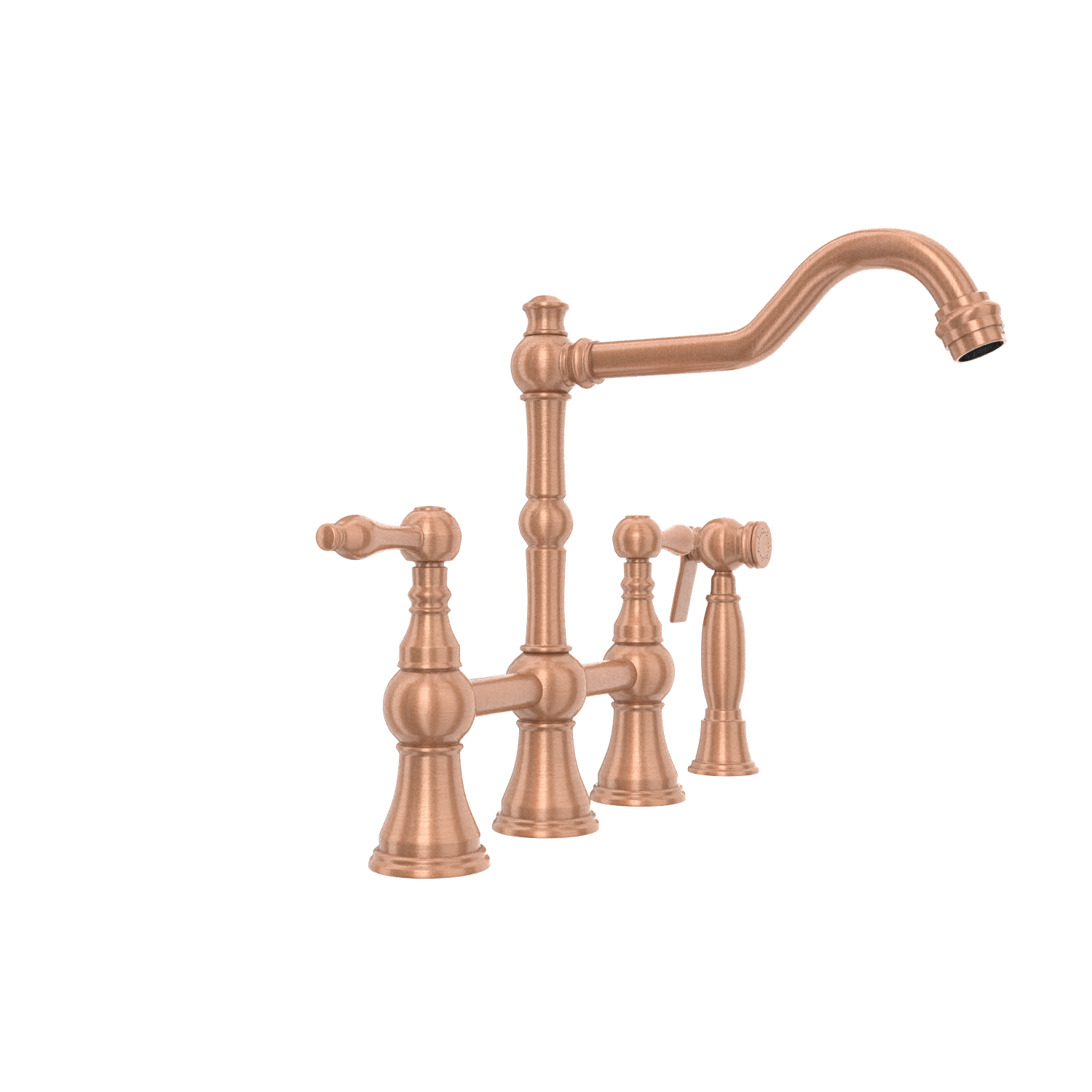 Two-Handles Copper Bridge Kitchen Faucet with Side Sprayer - AK96718C