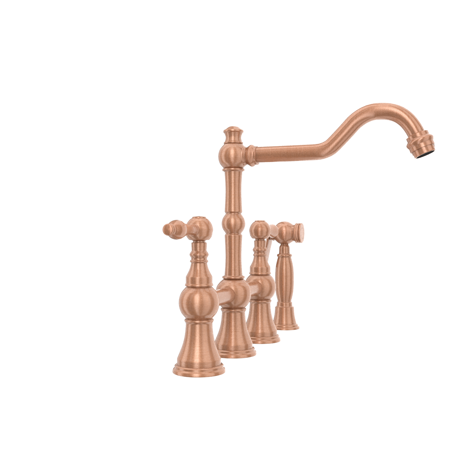 Two-Handles Copper Bridge Kitchen Faucet with Side Sprayer - AK96718C