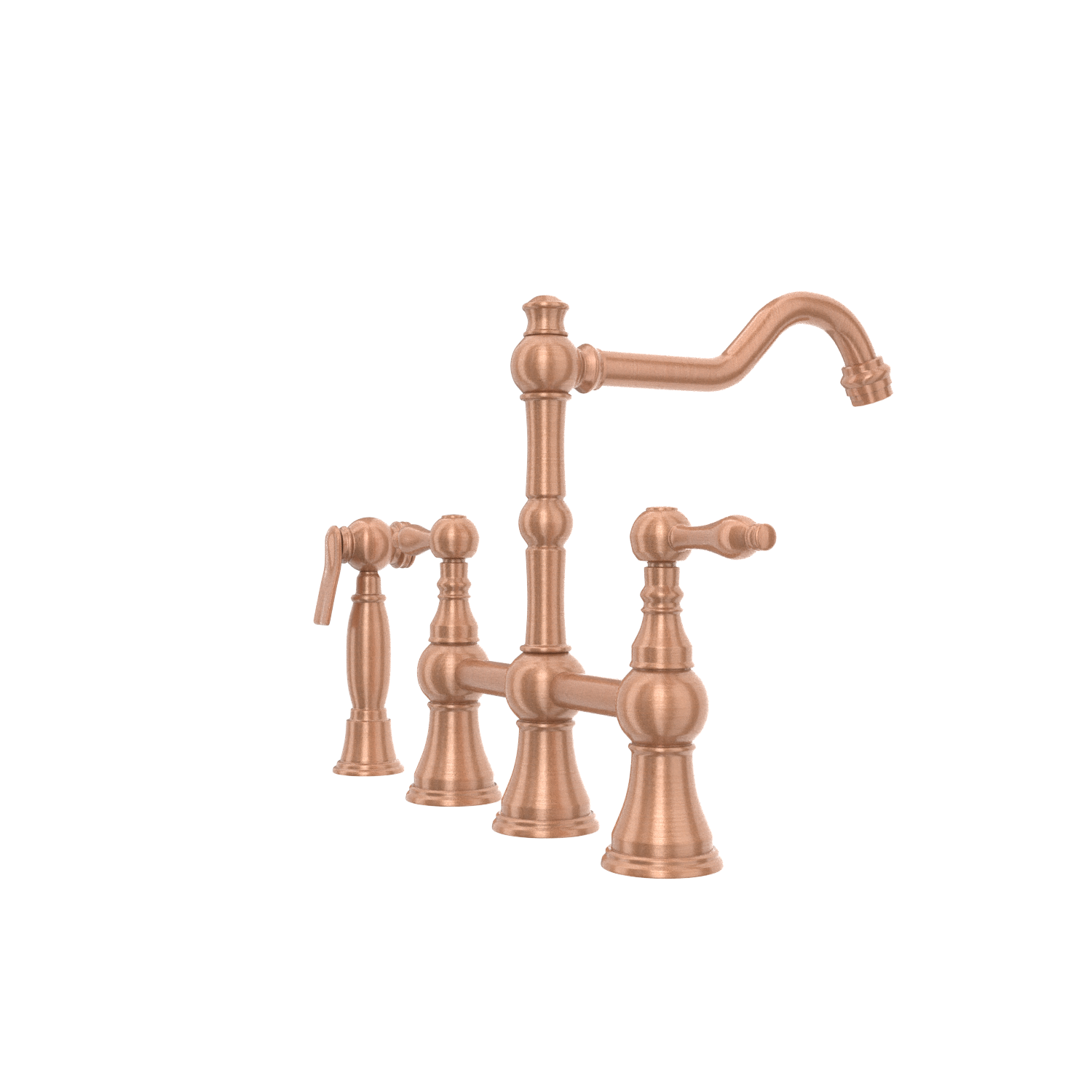 Two-Handles Copper Bridge Kitchen Faucet with Side Sprayer - AK96718C