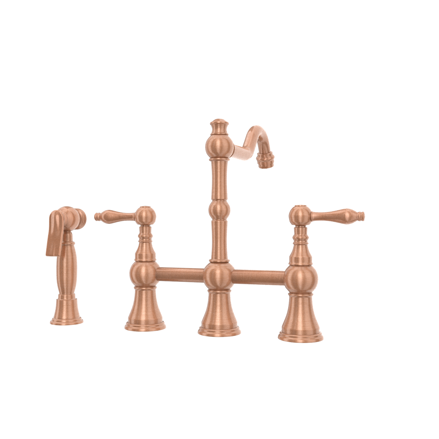 Two-Handles Copper Bridge Kitchen Faucet with Side Sprayer - AK96718C