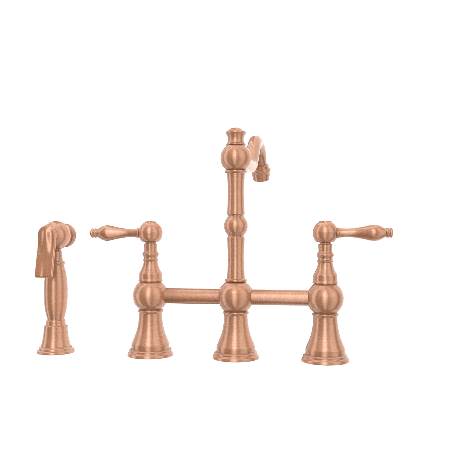 Two-Handles Copper Bridge Kitchen Faucet with Side Sprayer - AK96718C
