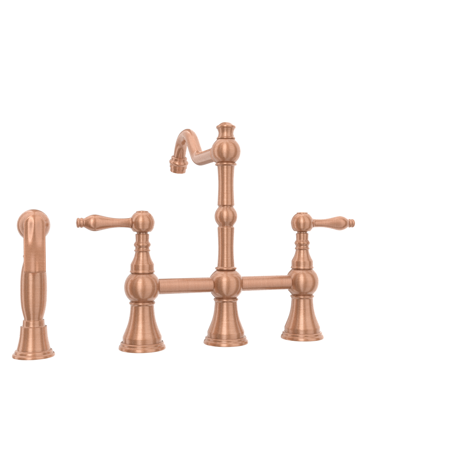 Two-Handles Copper Bridge Kitchen Faucet with Side Sprayer - AK96718C