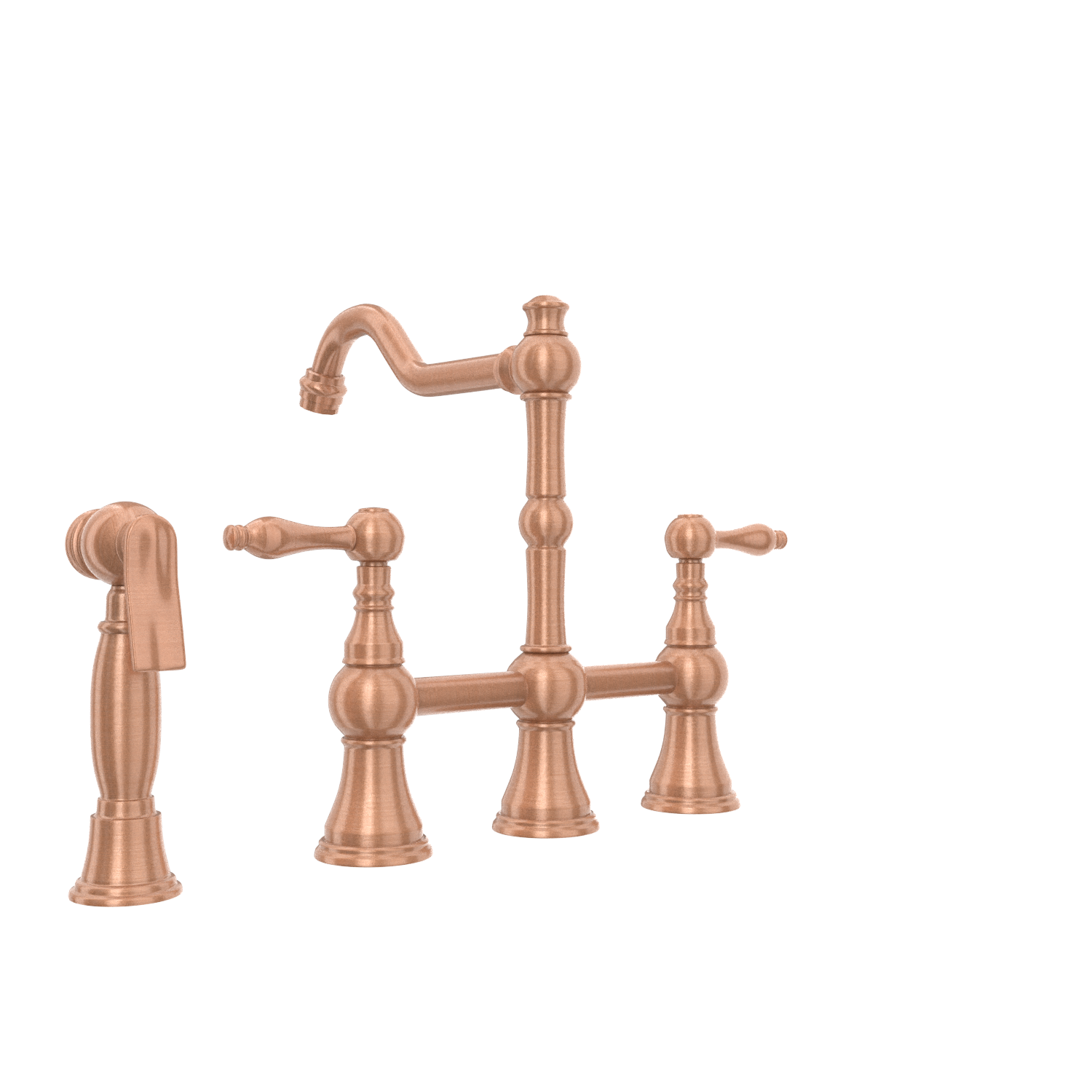 Two-Handles Copper Bridge Kitchen Faucet with Side Sprayer - AK96718C
