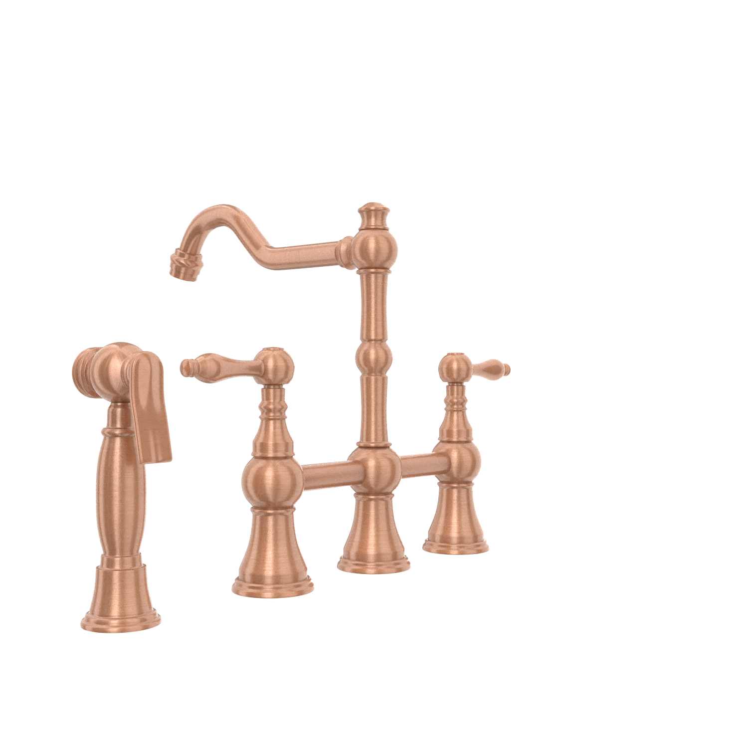 Two-Handles Copper Bridge Kitchen Faucet with Side Sprayer - AK96718C