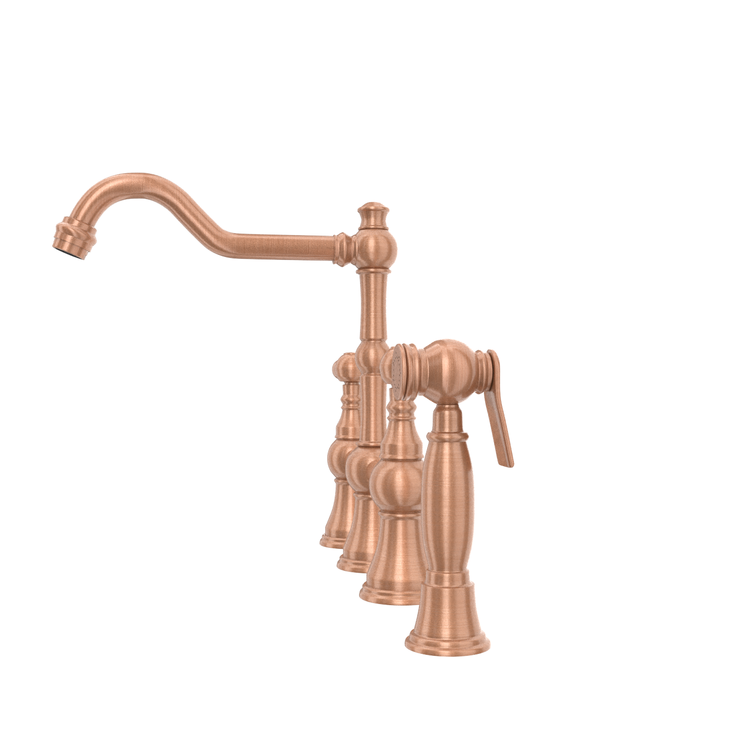 Two-Handles Copper Bridge Kitchen Faucet with Side Sprayer - AK96718C