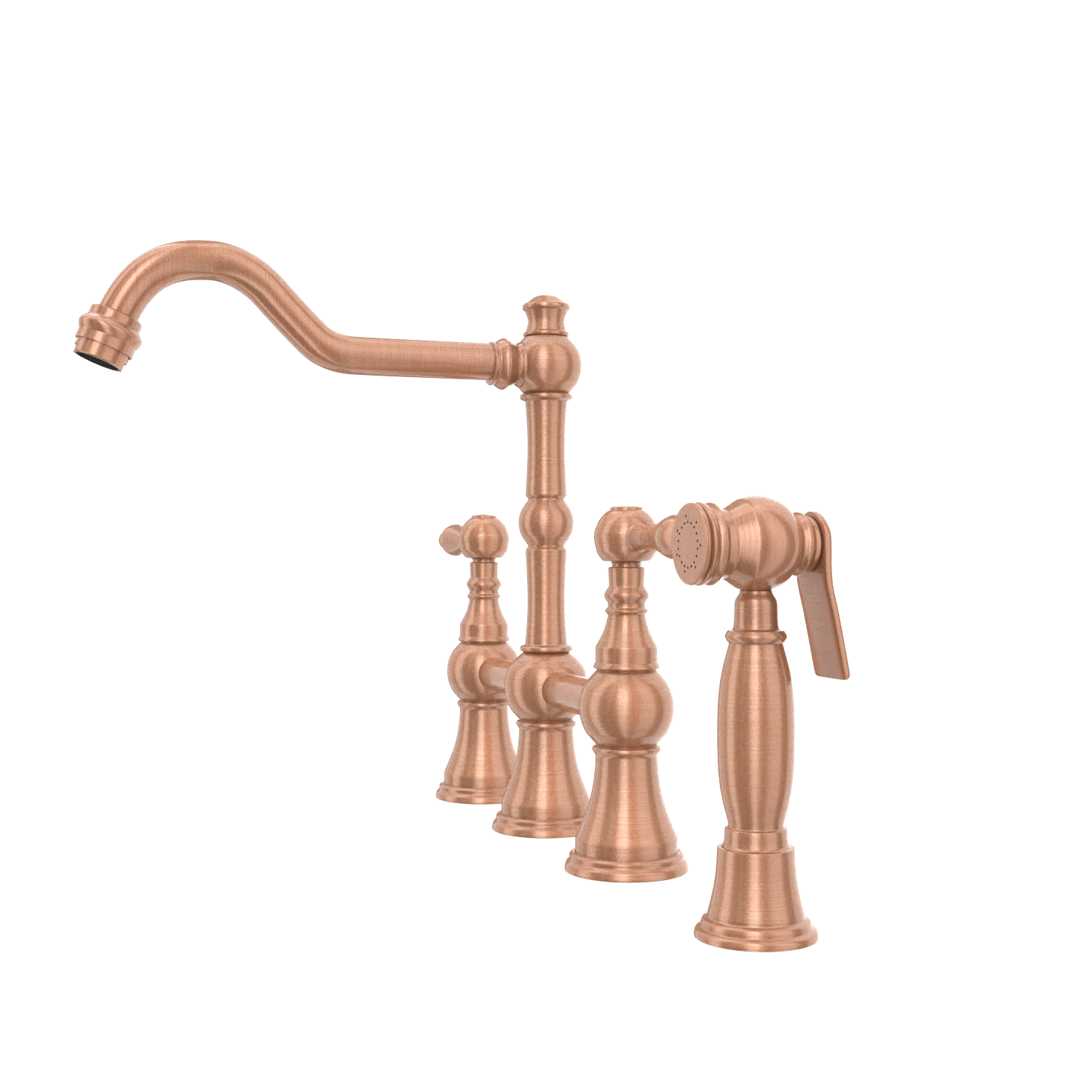 Two-Handles Copper Bridge Kitchen Faucet with Side Sprayer - AK96718C