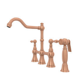 Two-Handles Copper Bridge Kitchen Faucet with Side Sprayer - AK96718C