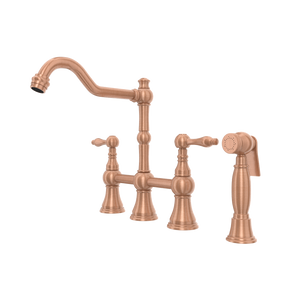 Two-Handles Copper Bridge Kitchen Faucet with Side Sprayer - AK96718C