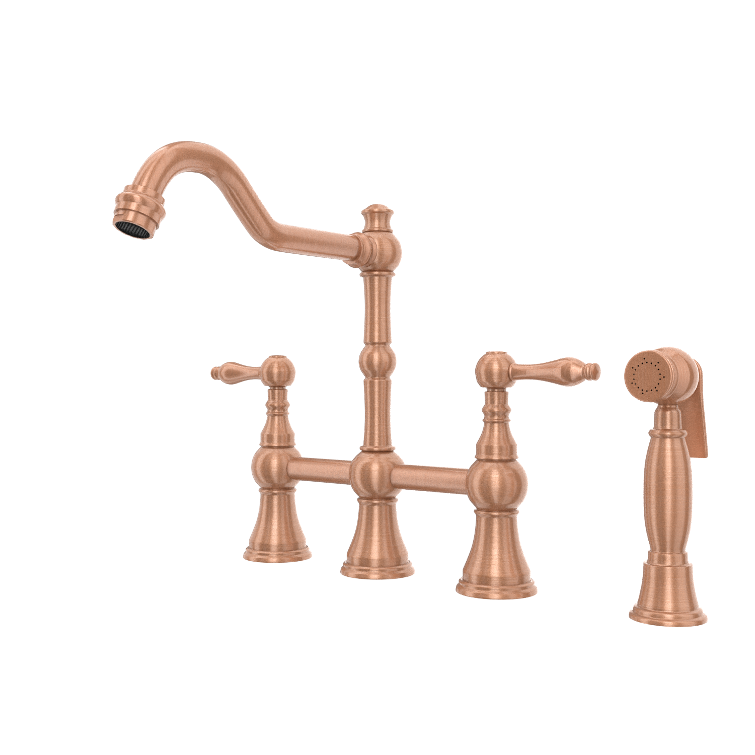 Two-Handles Copper Bridge Kitchen Faucet with Side Sprayer - AK96718C