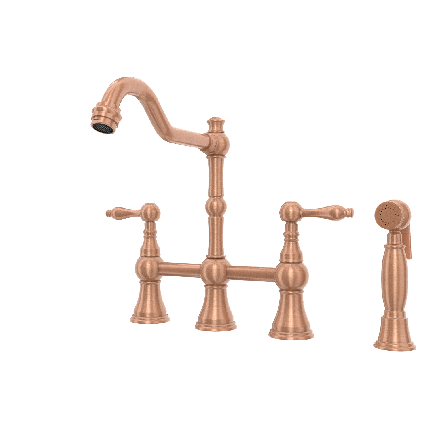 Two-Handles Copper Bridge Kitchen Faucet with Side Sprayer - AK96718C