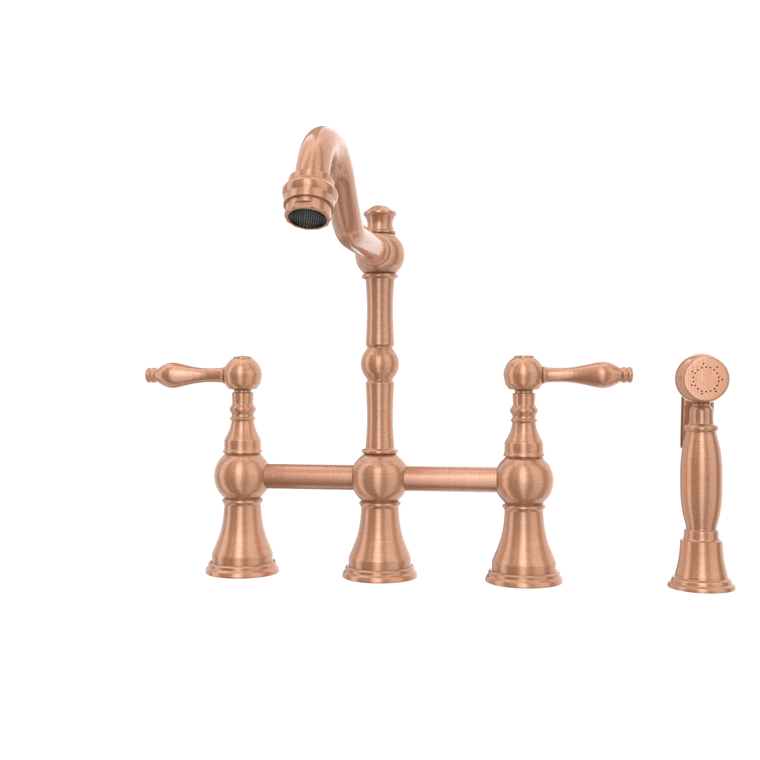 Two-Handles Copper Bridge Kitchen Faucet with Side Sprayer - AK96718C