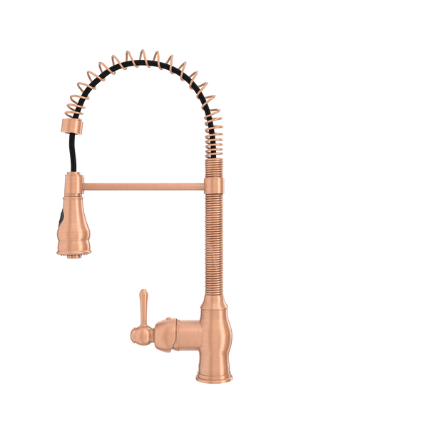 Copper Pre-Rinse Spring Kitchen Faucet, Single Level Solid Brass Kitchen Sink Faucets with Pull Down Sprayer