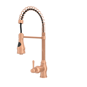 Copper Pre-Rinse Spring Kitchen Faucet, Single Level Solid Brass Kitchen Sink Faucets with Pull Down Sprayer - AK96518A-C