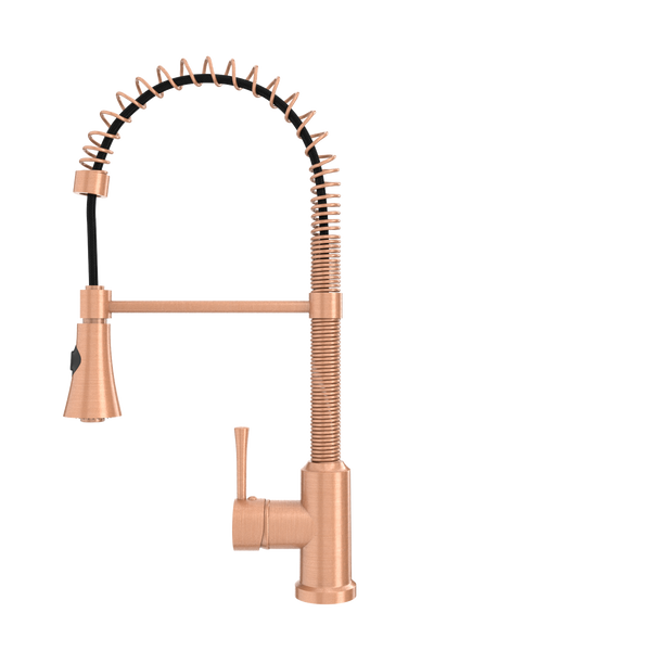 Copper Kitchen Faucet with Soap Dispenser, Single Handle Solid Brass High Arc Pull Down Sprayer Head Kitchen Sink Faucets with Deck Plate