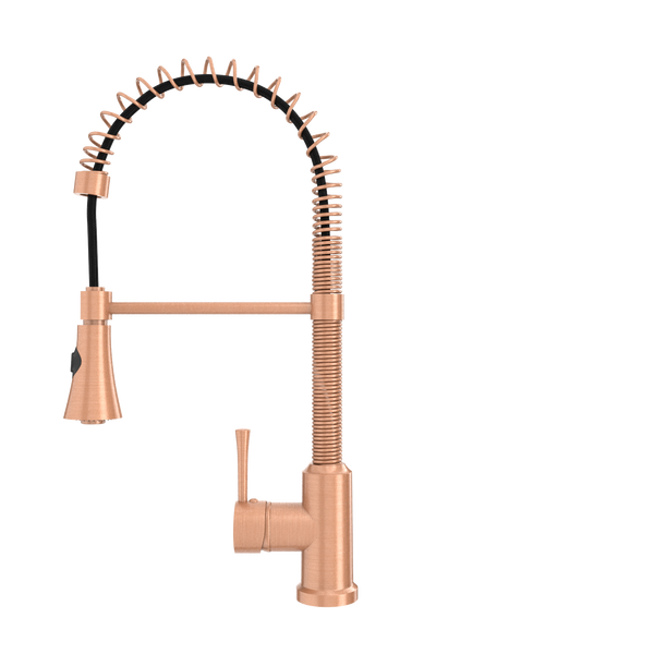 Copper Pre-Rinse Spring Kitchen Faucet, Single Level Solid Brass Kitchen Sink Faucets with Pull Down Sprayer - AK96565C