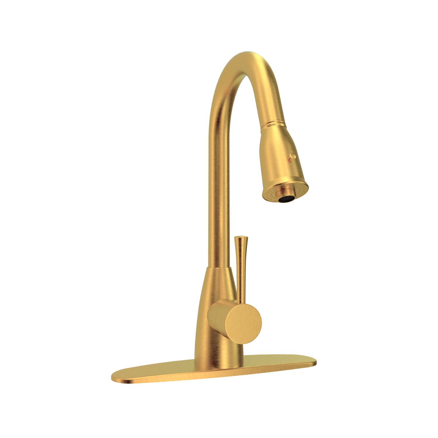 Brushed Gold Pull Out Kitchen Faucet with Deck Plate, Single Level Solid Brass Kitchen Sink Faucets with Pull Down Sprayer - AK455BTG
