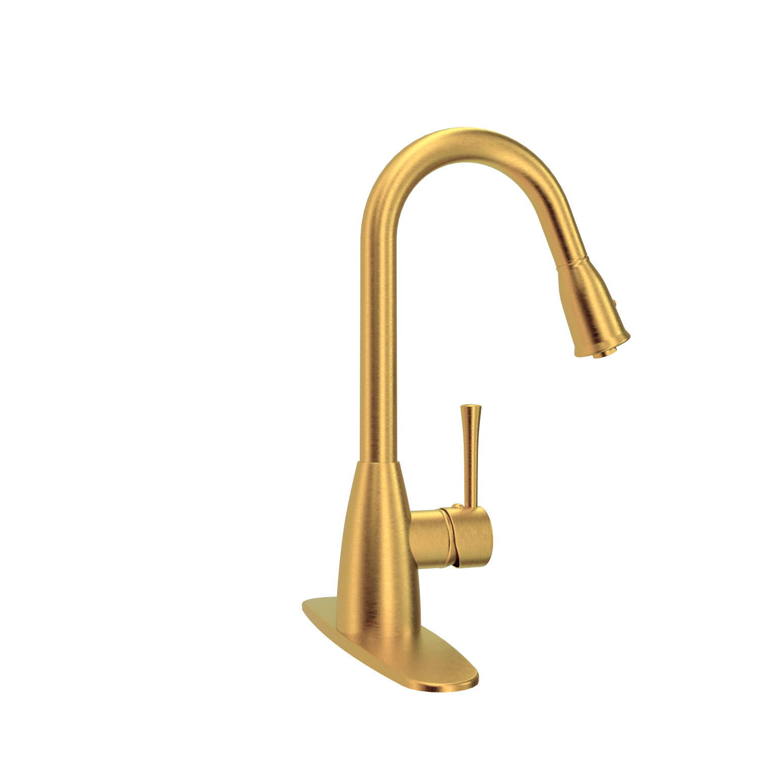 Brushed Gold Pull Out Kitchen Faucet with Deck Plate, Single Level Solid Brass Kitchen Sink Faucets with Pull Down Sprayer - AK455BTG