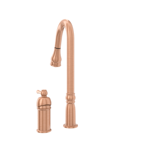 Copper Kitchen Faucet with in-Deck Handle and Soap Dispenser, Single Handle Solid Brass High Arc Pull Down Sprayer Head Kitchen Sink Faucet