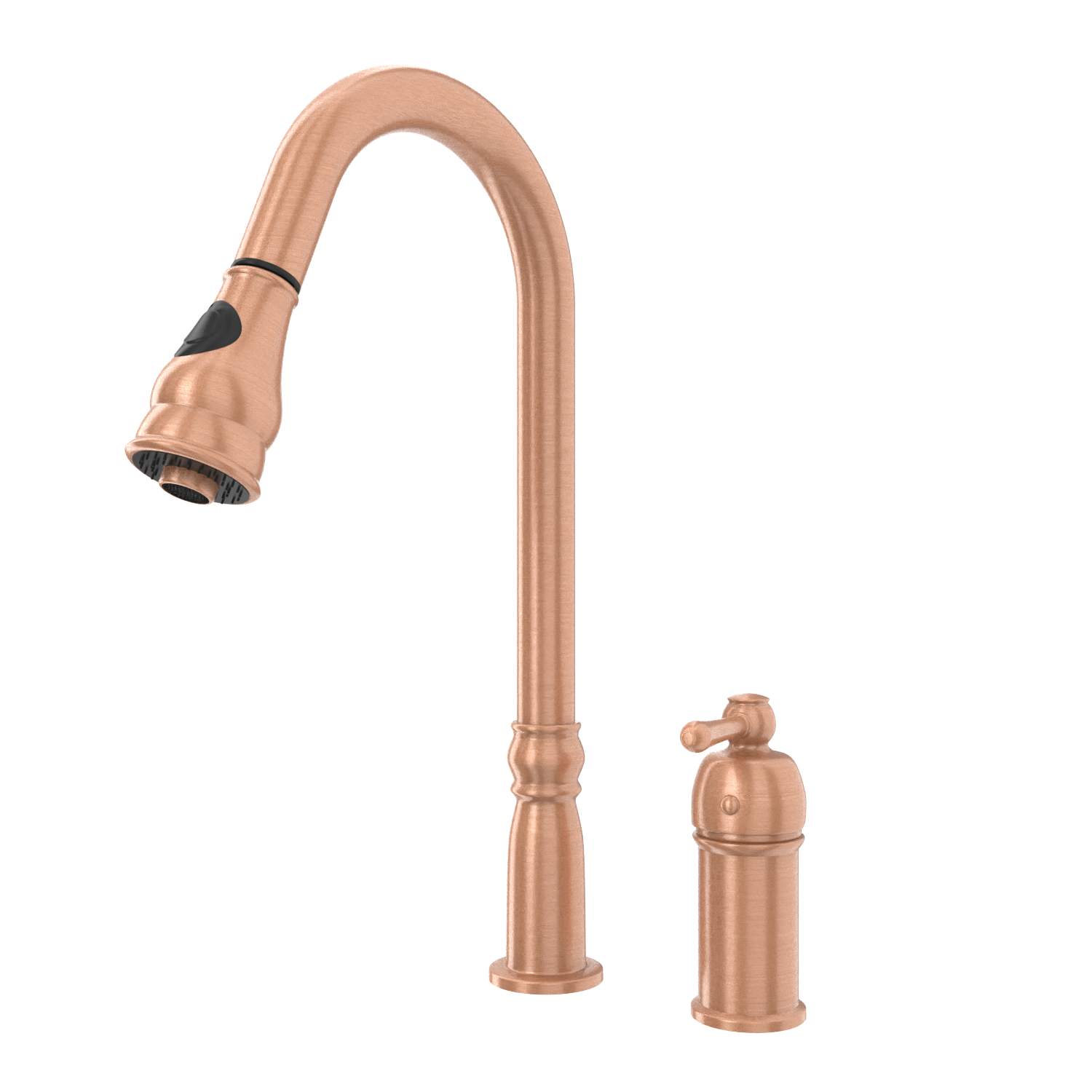 Copper Kitchen Faucet with in-Deck Handle and Soap Dispenser, Single Handle Solid Brass High Arc Pull Down Sprayer Head Kitchen Sink Faucet
