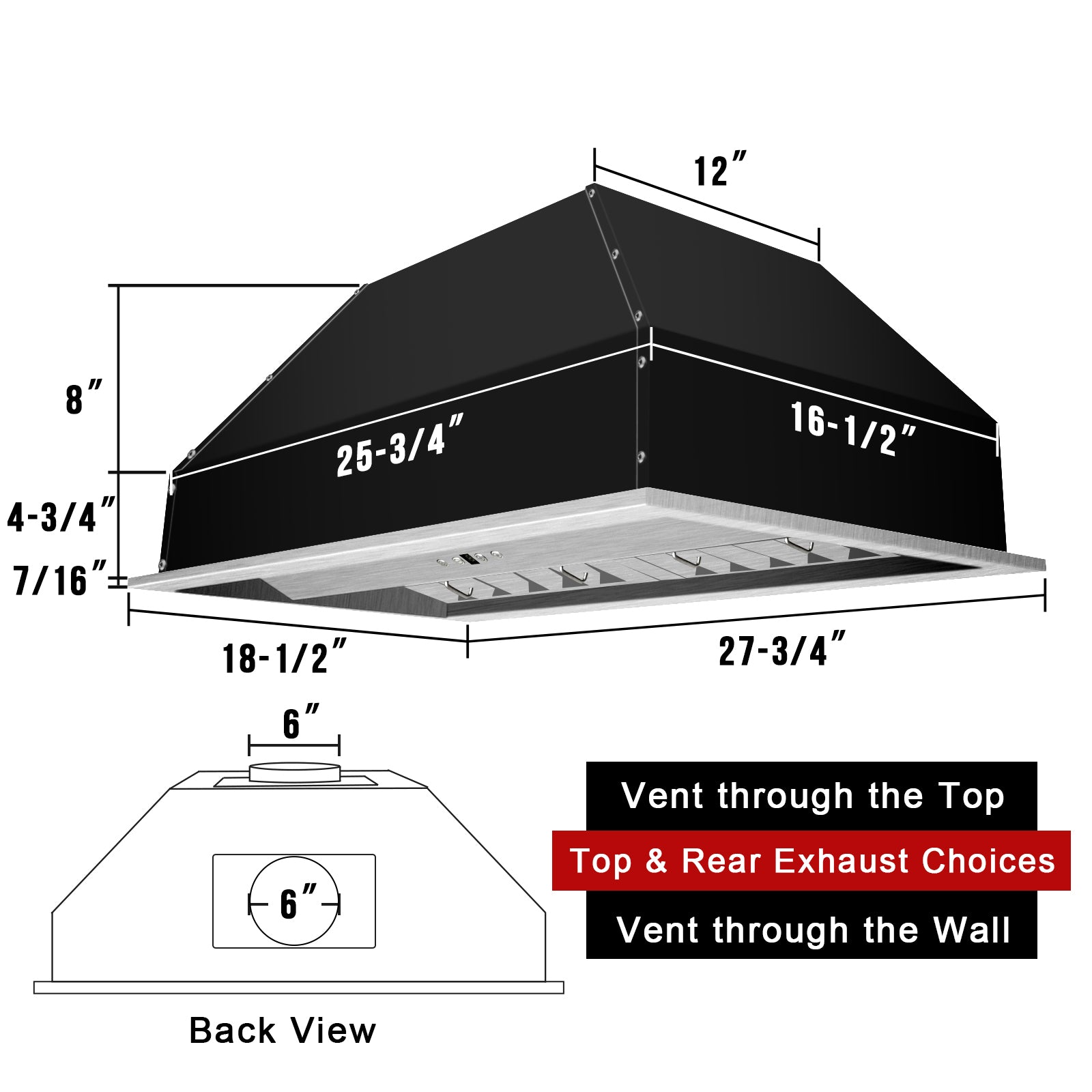 30" Range Hood Insert, Stainless Steel Kitchen Vent Hood with Dimmable LED Lights, 600CFM - NX-E90-30
