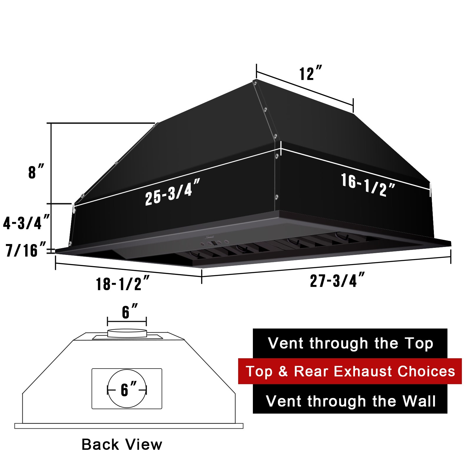30" Range Hood Insert, Stainless Steel Kitchen Vent Hood with Dimmable LED Lights, 600CFM - NX-E90-30-MB