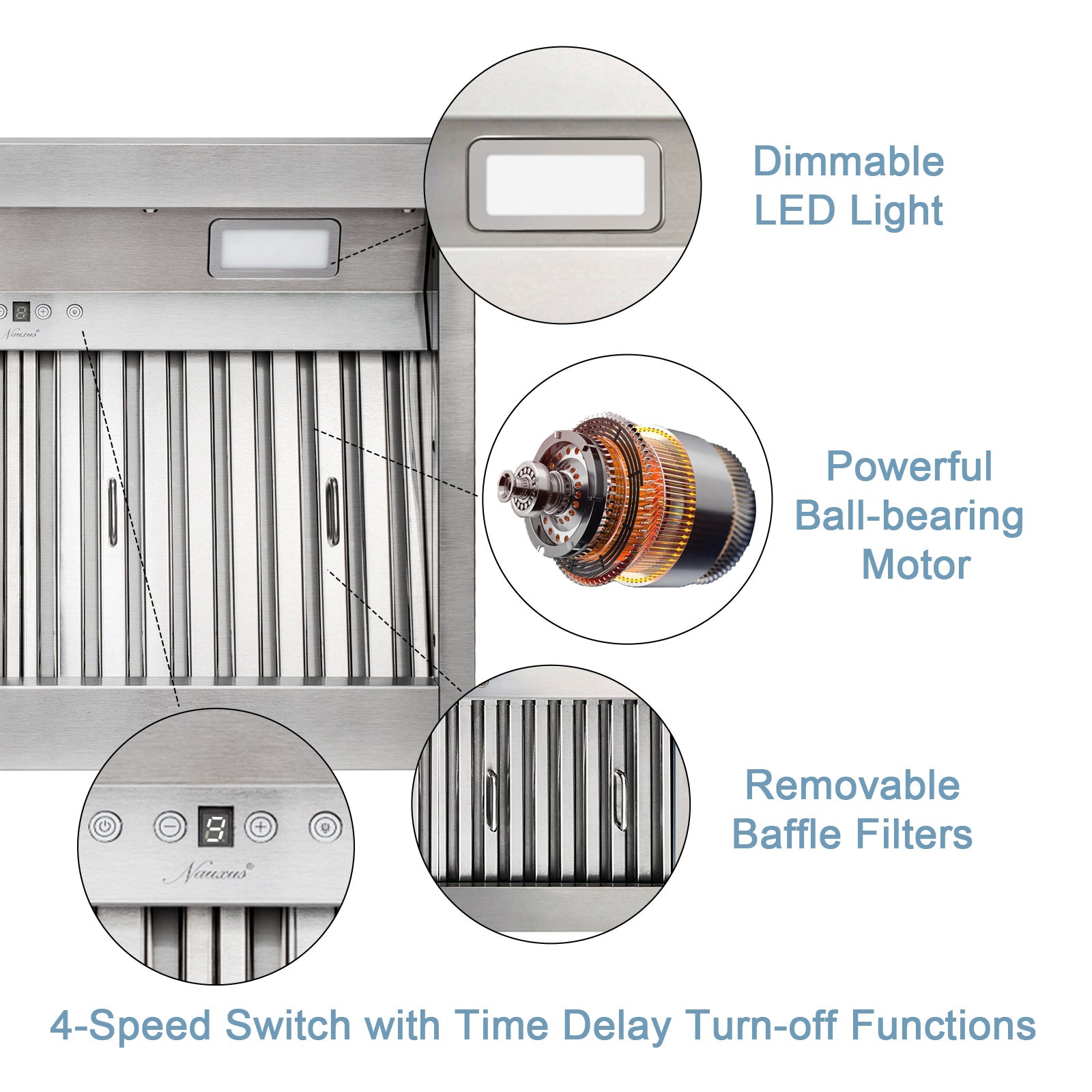 Range Hood Insert 42 Inch, 1200 CFM Built-in Kitchen Hood with 4 Speeds, Ultra-Quiet Stainless Steel Ducted Vent Hood Insert with Dimmable LED Lights and Dishwasher Safe Filter