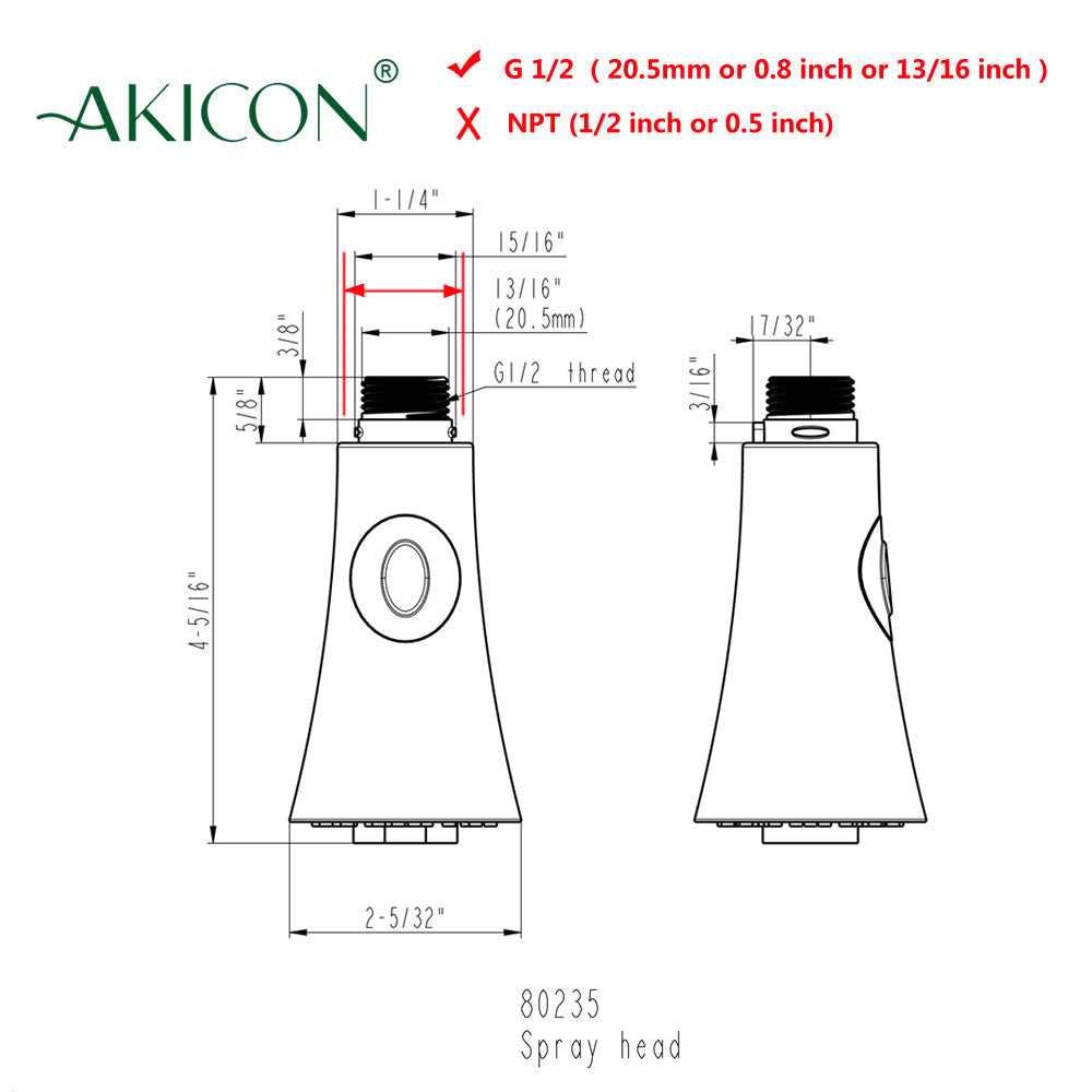 Copper Pull-Out Spray Head Replacement Part for Kitchen Sink Faucet (AK235) - 5 Years Warranty