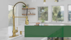 Brushed Gold Pre-Rinse Spring Kitchen Faucet, Single Level Solid Brass Kitchen Sink Faucets with Pull Down Sprayer - AK96518A-BTG