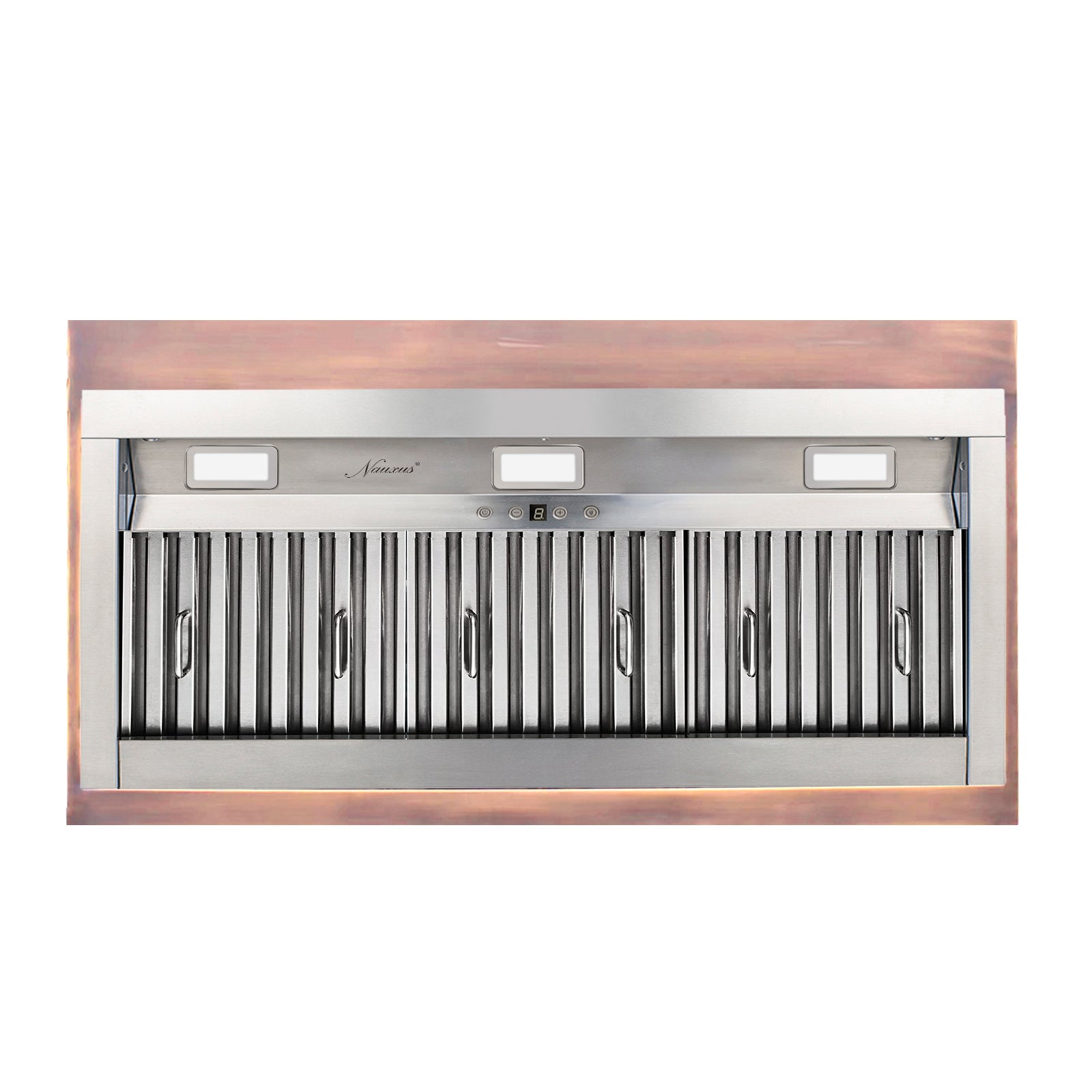 smooth_copper_surface_range_hood_minimalist_style_with insert hood